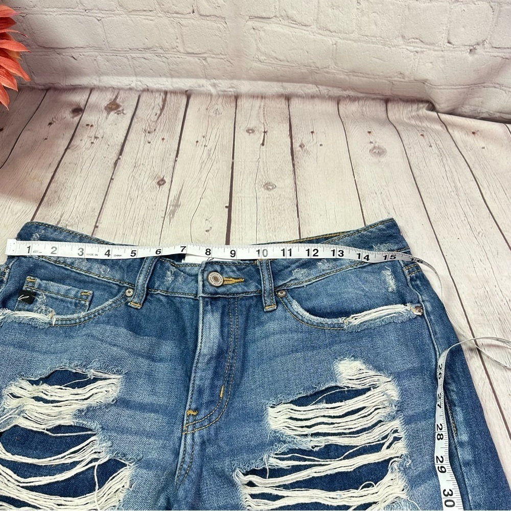 KanCan Blue Distressed Jean cut off Shorts sz 7 27 boho festival beach raw hem - Picture 3 of 8